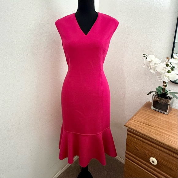 Elie Tahari Dresses & Skirts - Elie Tahari Women's Fuchsia Camellia V-Neck Fit-and-Flare Dress (Size 8)